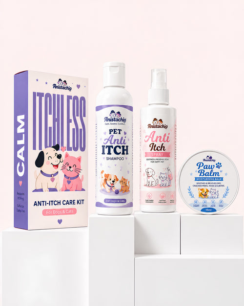 anti itch grooming kit dogs cats shampoo spray paw balm plant based india anistachio